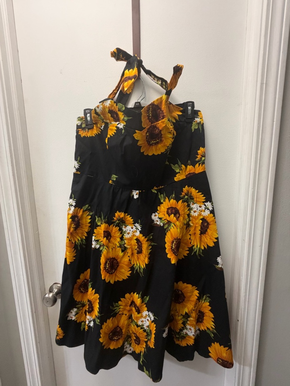 Sunflower Halter Midi Dress in Black & Yellow